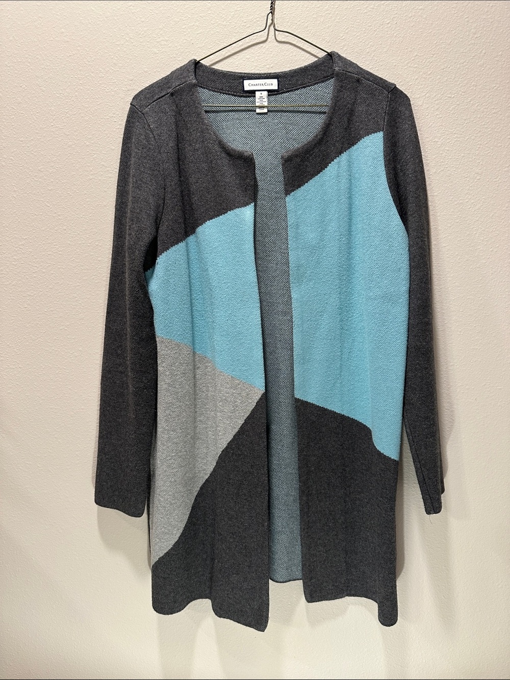 Charter Club Open-Front Colorblock Cardigan in Gray & Light Blue